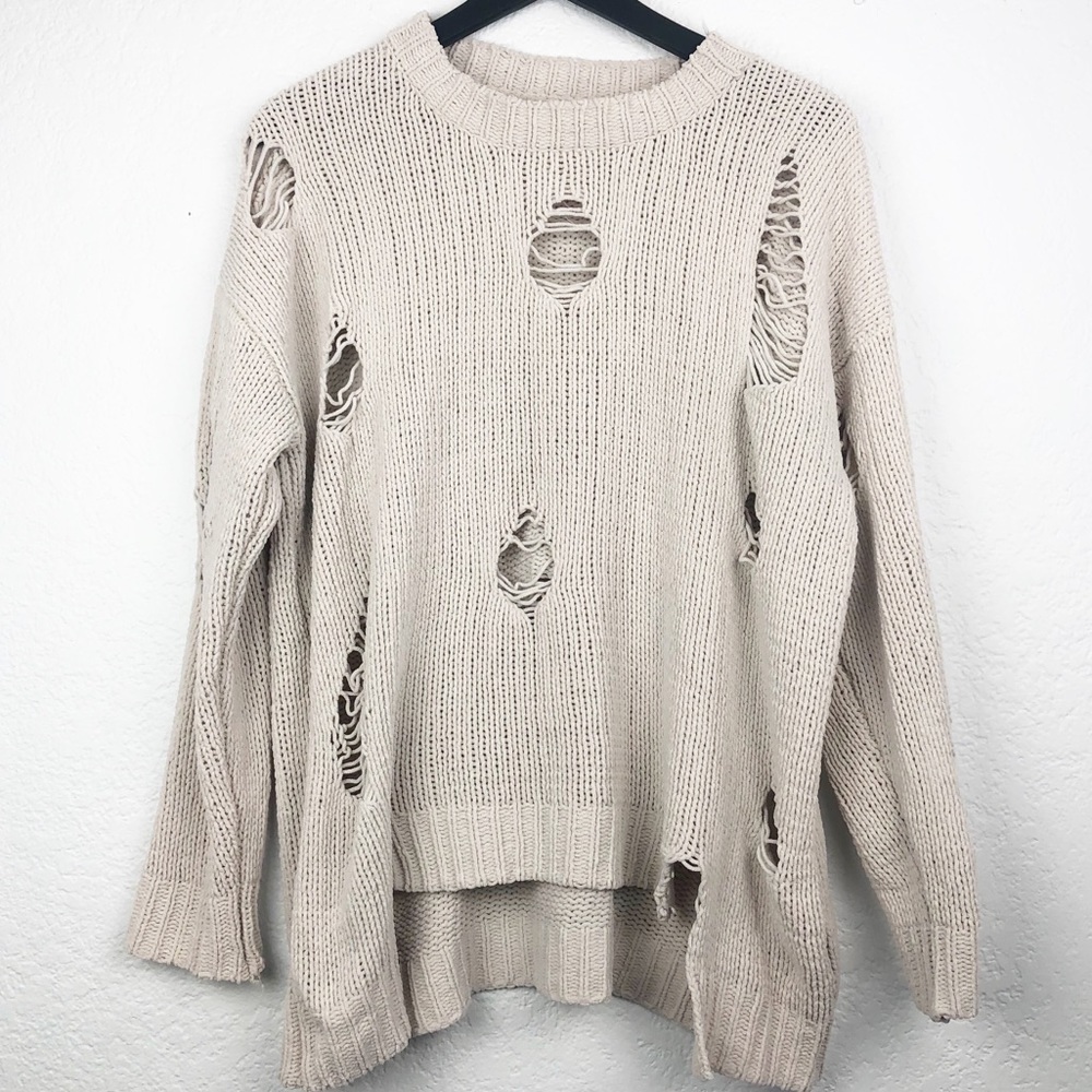 DREAMERS BY DEBUT | Distressed Cream Soft Sweater - Picture 2 of 9